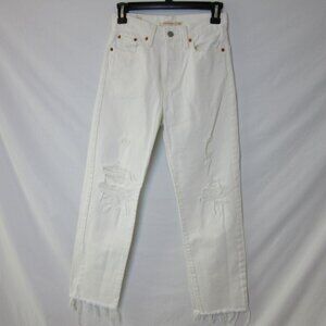 Levi's Jeans Wedgie Straight White Distressed Raw Hem Denim Womens 25